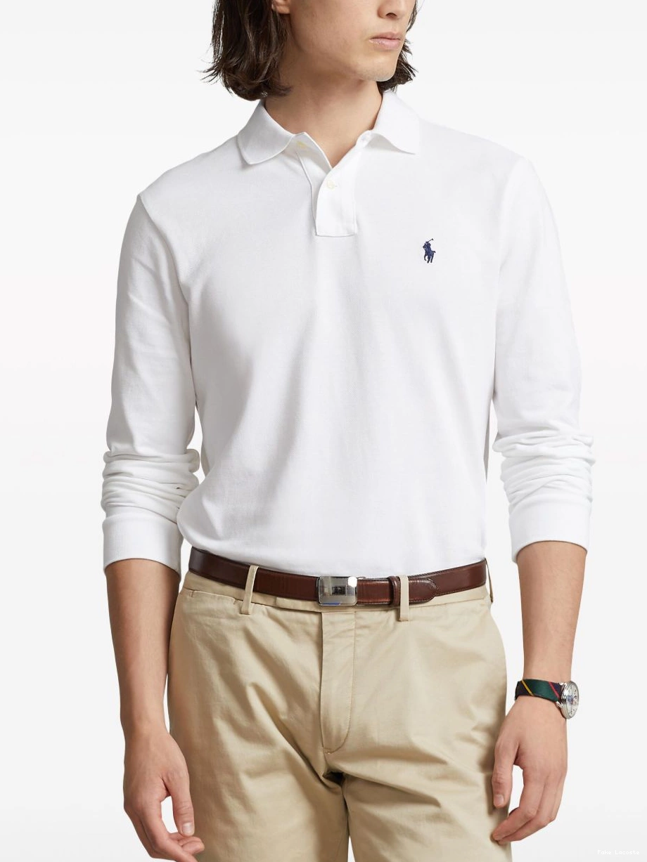 Cheap long-sleeve polo logo-embroidered shirt Men Lacoste 0218