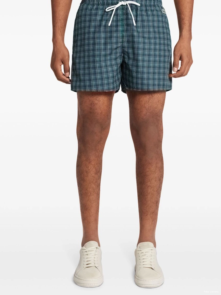 Cheap logo-applique Men Lacoste shorts checked swim 0223