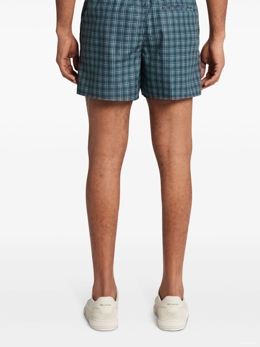 Cheap logo-applique Men Lacoste shorts checked swim 0223