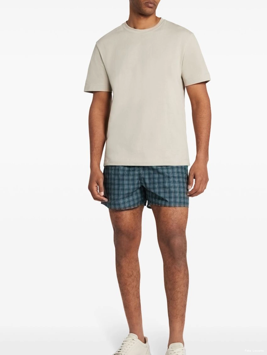 Cheap logo-applique Men Lacoste shorts checked swim 0223